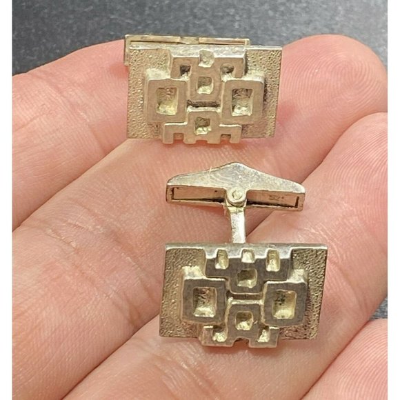 Vintage Sterling Silver Cufflinks Modernist Abstract Geometric Motif
